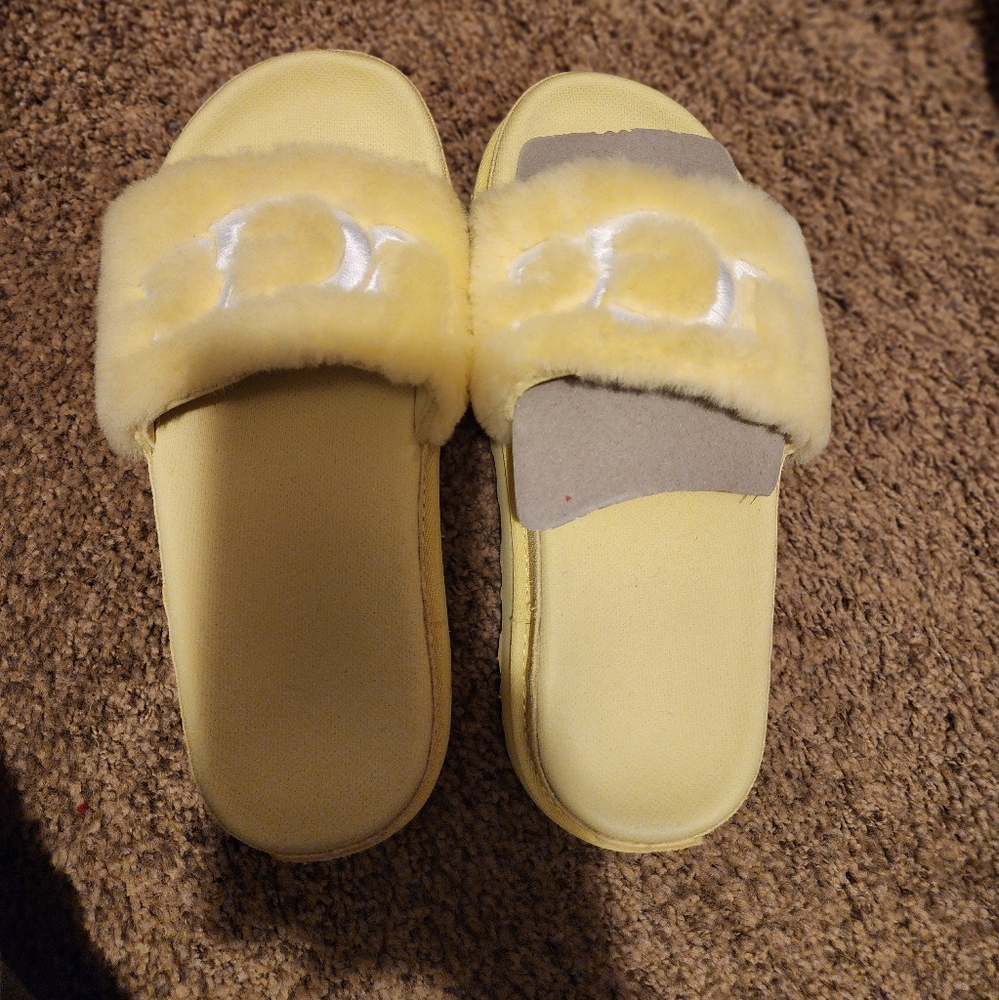 UGG Yellow Fluff Slide Sandals